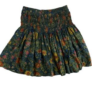 Natural Life Mini‎ Skirt Women Sz XS Green Floral Smocked Waist Cottagecore